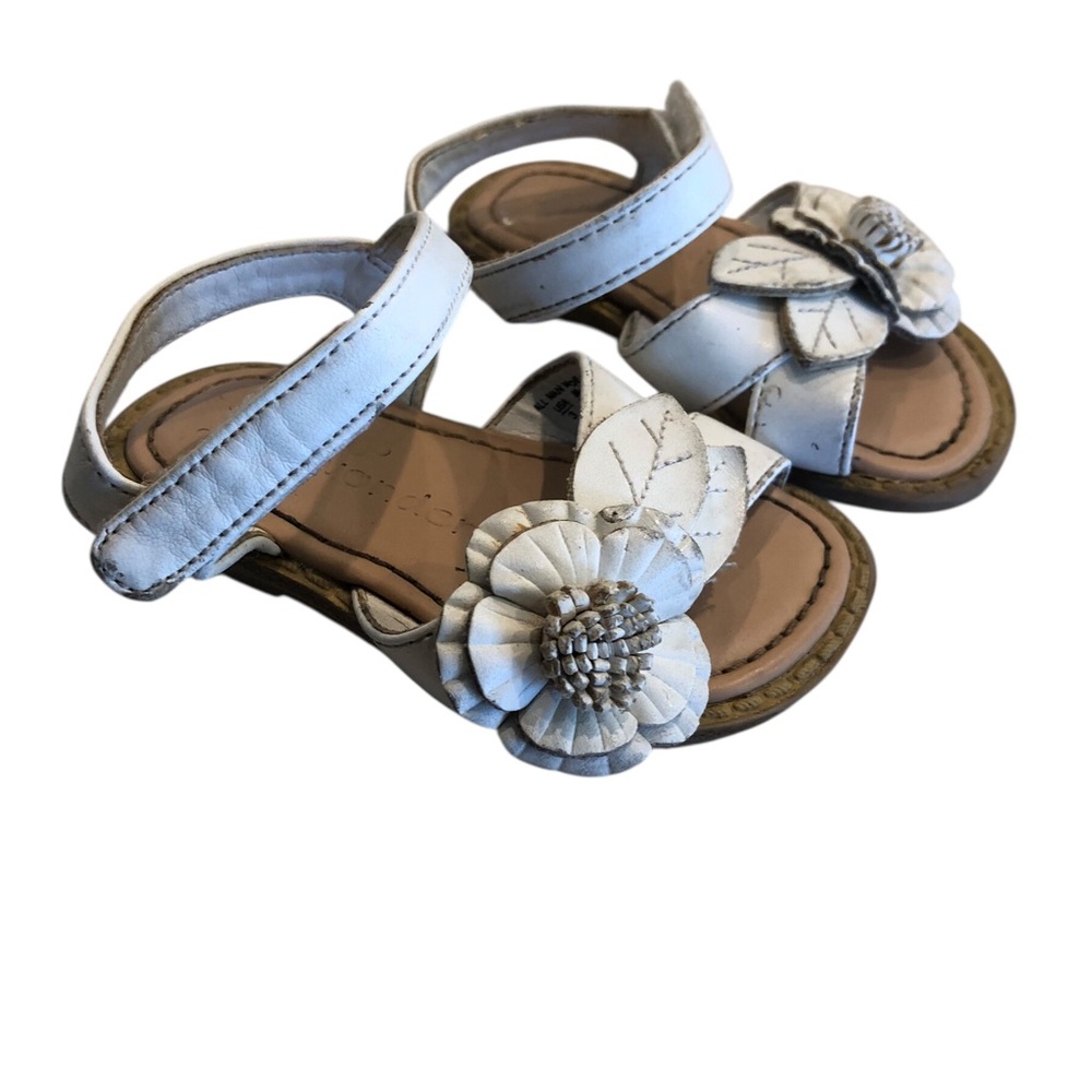WonderKids Size 3 Infant White Floral Sandals